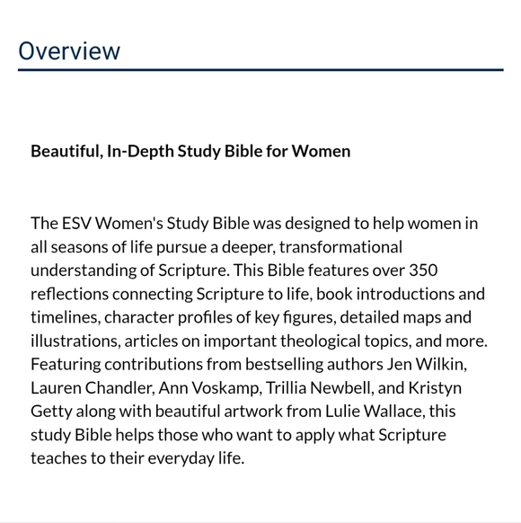 ESV Women's Study Bible Artist Series Hardcover w/Cloth "Emma" By Crossway. New - Picture 8 of 9